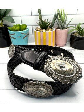 Brighton Women's Black Leather Western Concho Belt With Silver-Tone Accents